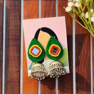 Mirror Beaded Handmade Earrings – Green