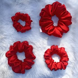 Premium Satin Scrunchies – Red
